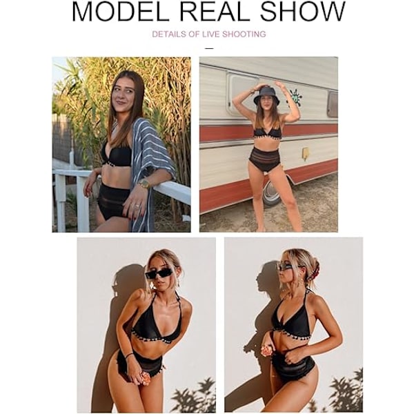 Højtaljet Bikini Sæt med To Dele, Halterneck-stropper og Kvast S