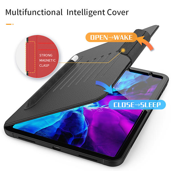 Yhteensopiva iPad 10.2\" 2020/2019 kotelo (punainen), iPad 8. / 7. sukupolven kotelo, ohut iskunkestävä kotelo, jossa on vahva magneettinen pidike, 2 korttipaikkaa, kynänpidike,