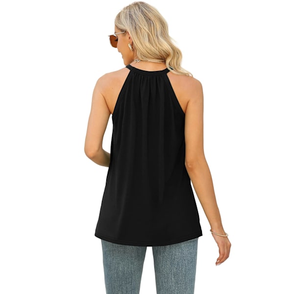Kvinners Tank Tops Løs Passform Sommer Blonder Halterneck Topper Ermeløse Skjorter Plissert (L)