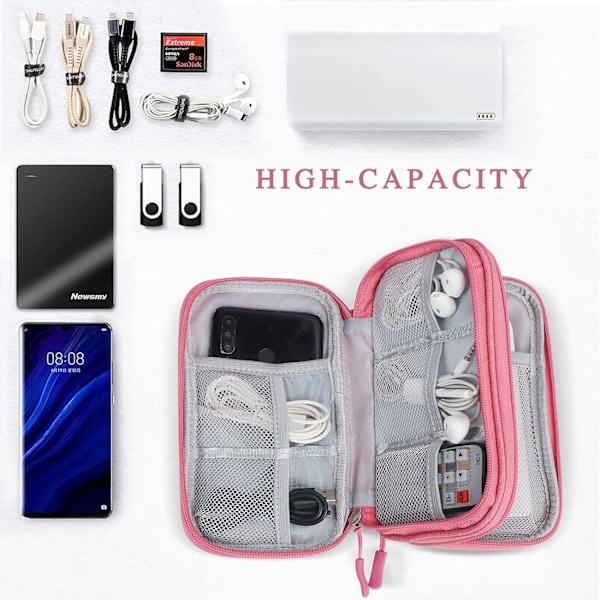 Kabelorganiseringsväska, dubbellagers elektroniktillbehörspåse organiserare för kablar, universell bärbar rese gadgetväska för kablar, powerbank, USB Dr