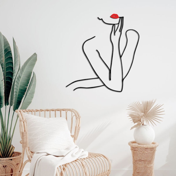 Veggpryd til å henge på en minimalistisk svart metallinje - Moderne abstrakt kvinnekunst - For soverom, stue, bad, balkong
