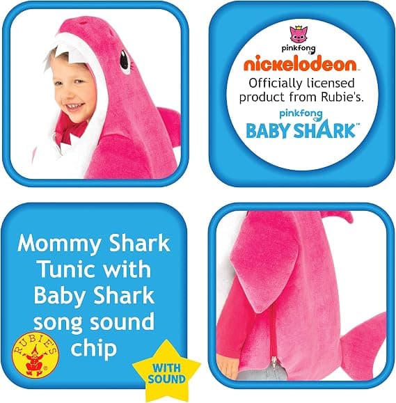 Babyshark-kostyme for barn (110 cm, rosa), spill babyshark-melodi