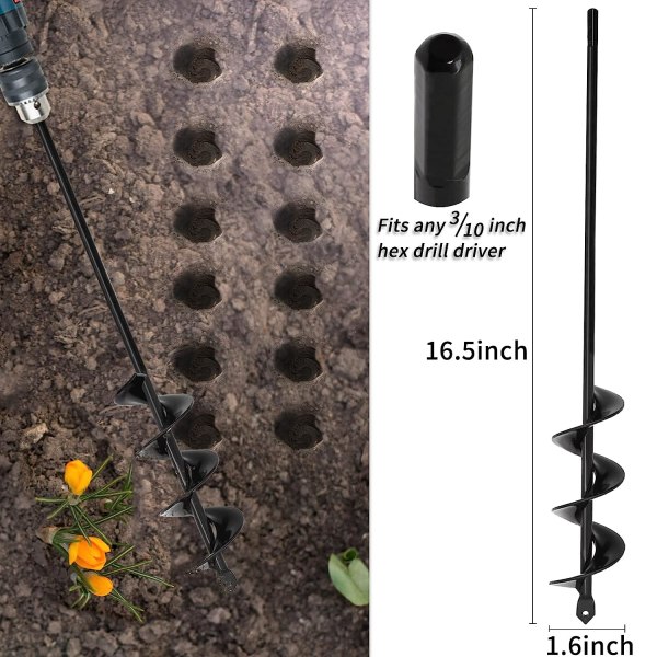 Planteringsborr 1,6x16,5 tum förlängd trädgårdsborr för plantering av lökar blommor planteringsborr för 3/8 tum sexkantig borr