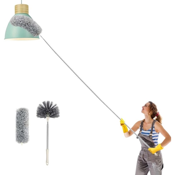 Mikrofiber teleskopisk dammvippa för spindelnät - Hög takborste - Randig resistent - Tvättbar, hopfällbar - 254 cm - Hemrengöringsverktyg - Mörkgrå