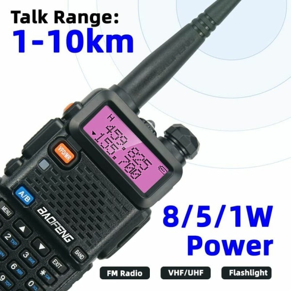 UV-5R 8W Walkie Talkie with 3800mAH Battery, FM Radio, High Power Dual Band 128 Channel Radio Communication Transceiver (2 Pack)
