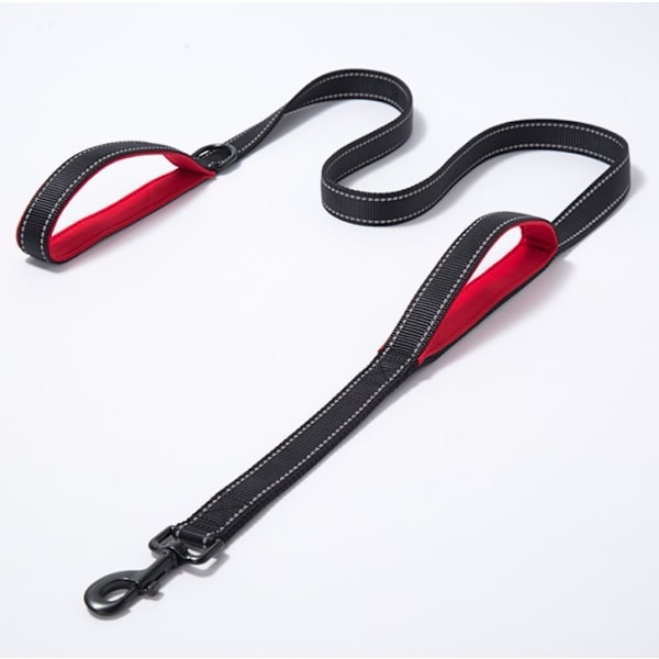 Dobbelthåndtaks hundekobbel for trening, kontroll, 2 håndtaks kobbel for store og mellomstore hunder, reflekterende hundekobbel med to håndtak, rød