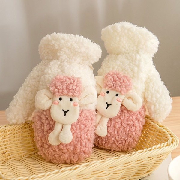 Happy Winter Varme Handsker Fuld Finger Søde Handsker Cosplay Handsker Dame Plys Handsker (Pink, One Size)