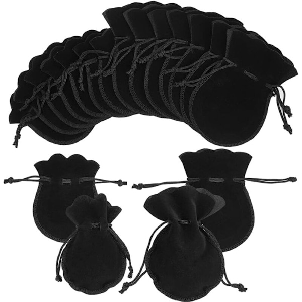 20 stk. 7x9cm 9x12cm Lommer Sort Taske Fløjlspose Smykkepose med snor med fløjlssmykkelommer kan være gavepose, ornamentpose, slikpose (sort