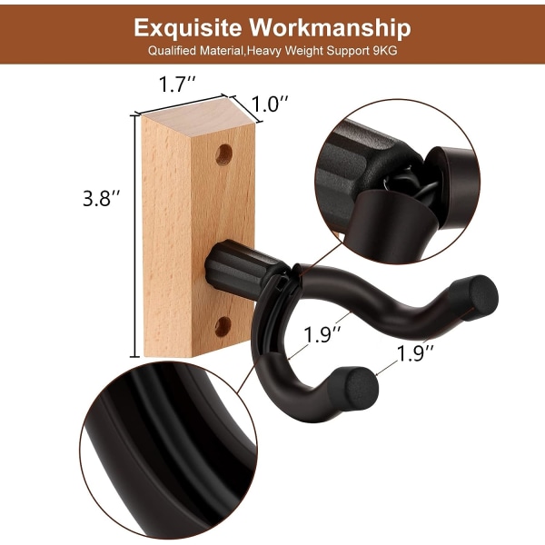 Veggmontert gitarstativ, 3 deler klassisk gitarholder for bass, akustisk gitar, banjo, mandolin, universal tre gitartilbehør justerbar G