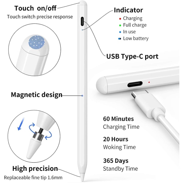 Magnetisk pekpenna, 1,5 mm pekskärmspenna med plastspets, komp