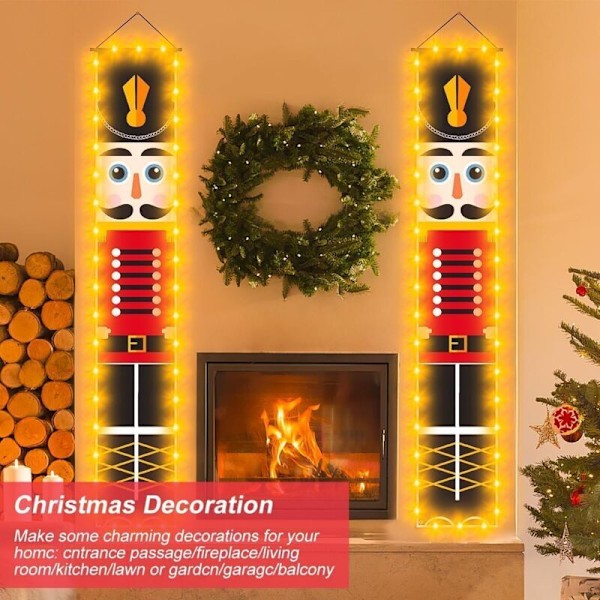 LED-valopähkinänsärkijä joulubannerit (30 x 180 cm), Pähkinänsärkijäbannerikoriste valolla etuovelle, puutarhaan, kotiin, sisä- ja ulkotiloihin, joulu