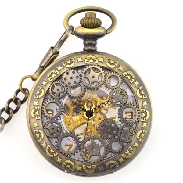1 Retro Lommeur Klokke Skjelett Deksel Mekanisk Hånd-Vind Analog-Digital Legering Fancy Bronse Farge