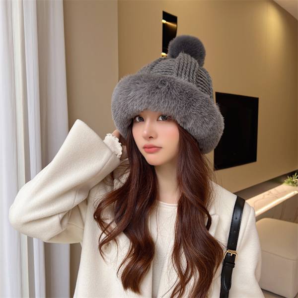 Kvinder Vinter Beanie Fluffy Strikket Kvinder Beanie Faux Fur Hæklet Skull Hat Varme Spand Udendørs Ørevarmere