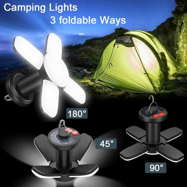 LED Camping Lanterne 4500 mAh Solcellelampe USB Oppladbar 6 Lysmoduser 360° Foldbar Campinglys SOS IPX5 Vanntett Campinglys.