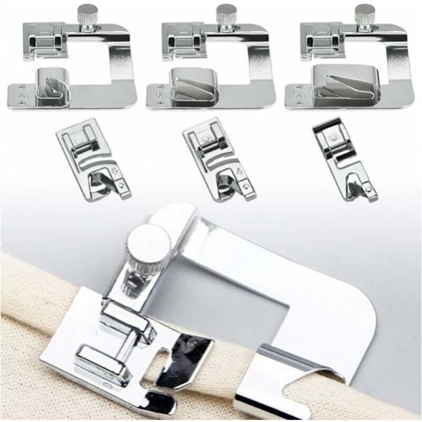 6 stk. tilbehør til symaskine sømfold 4/8 \"13mm 6/8\" 19mm 8/8 \"25mm