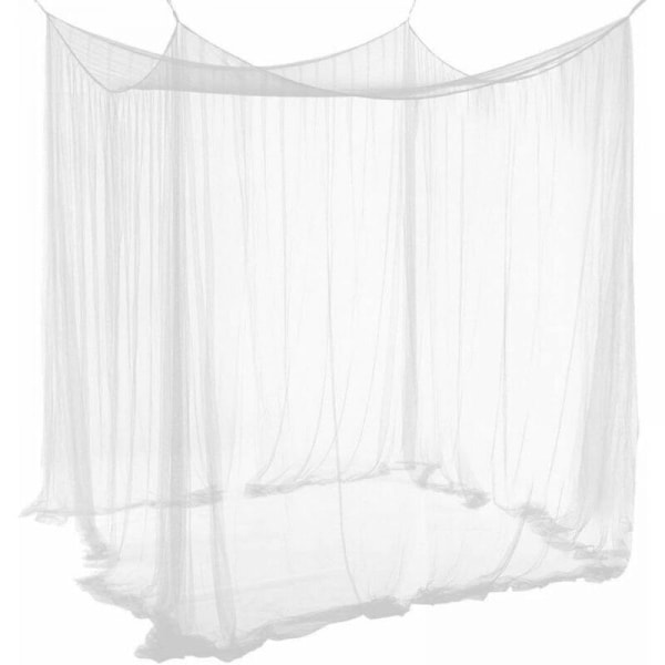 1 st Myggnät för dubbelsäng, rektangulär säng, stort enkelt vitt sommarmyggnät, 4 öppningar, 190 cm sängar (bredd) x 210 cm (längd) x 240 cm