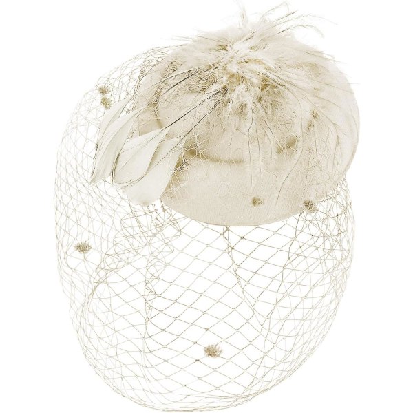 Beige - Naisten tyylikäs hääkiehtova hattu morsiushuntu Vintag