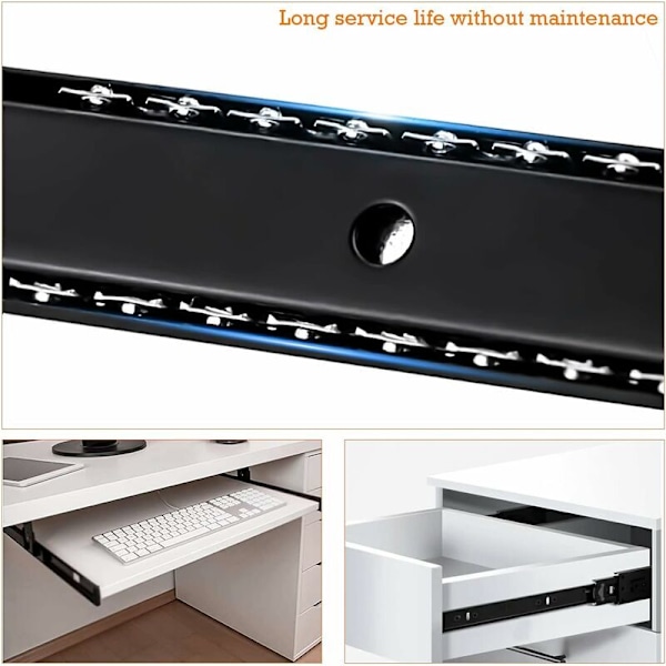 Skuffeskinner 350mm Skuffeskinne Kulelager Skuffer for Tastatur Skyvebrett (1 Par) Svart