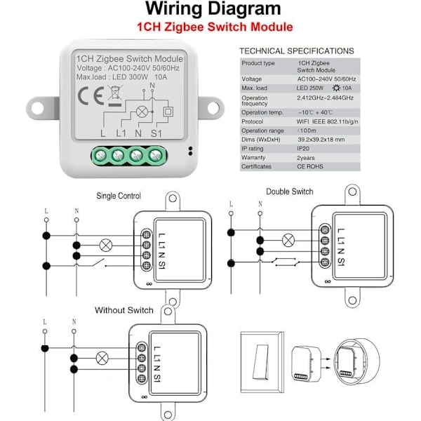 Smartbryter Zigbee Fjernbryter Usynlig bryter null brannbryter skjult timer
