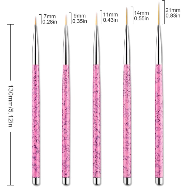 Nagelborste (Rosa), 5 st, 8/9/10/15/21mm Gelnagelborste för Nagelkonst Gelmålning Detalj.