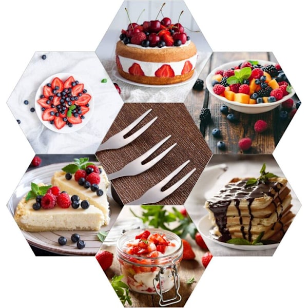 Frugtgaffel i rustfrit stål kagegafler med æske, 6 stk. småt bestik til dessertsmagning til husrestaurant
