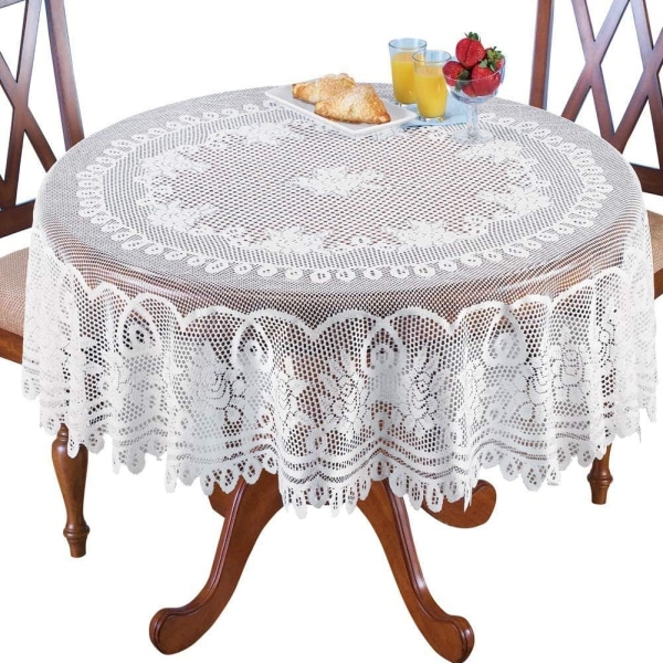 Heklede hvite blonderunderlag - Jacquard Polyester Vaskbar Tableclo