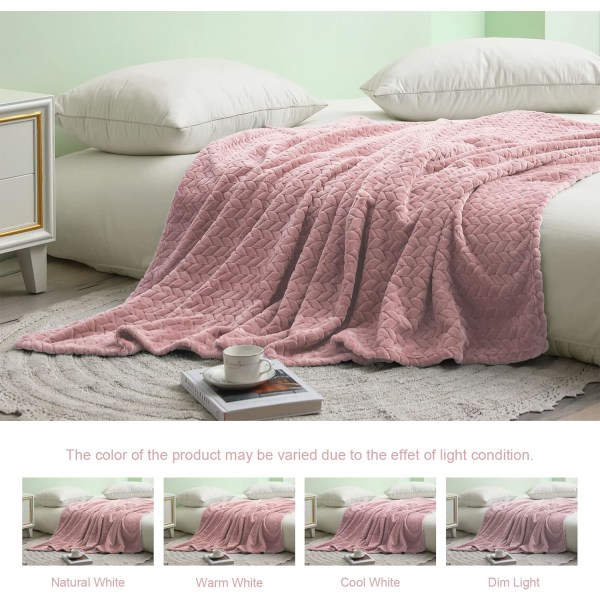 Stort flanneluldstæppe, 120*200 cm sofaindlæg, blødt bladmønster til sofa, støvet pink tæppe