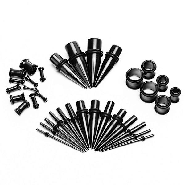 Sæt med 36 stretch ørepropper (farvede) Metal 18 stretch ørepropper + 18 kød huller dobbelt kammusling rustfrit stål 1,6 mm - 10 mm