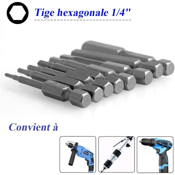 Sæt med 8 magnetiske sekskantede skruetrækkere 50mm i S2 Bits stål Vitta tå med sekskantet hoved H1.5-H8 sæt med hex 1/4 tomme skruetrækker