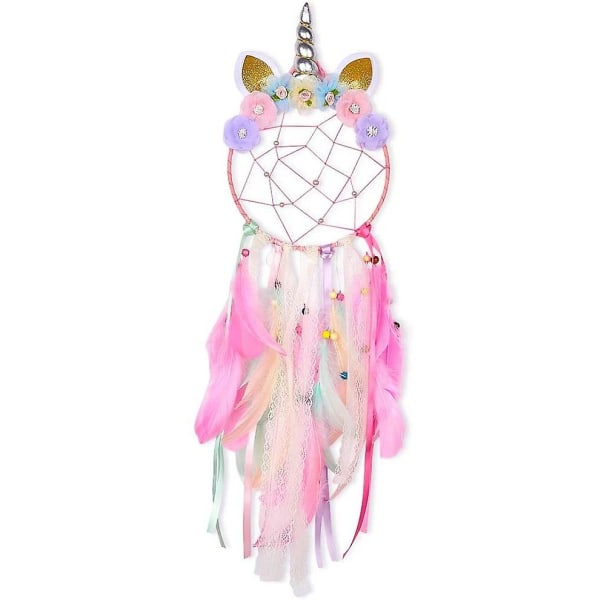 Unicorn Dreamcatcher Farverige håndlavede fjer