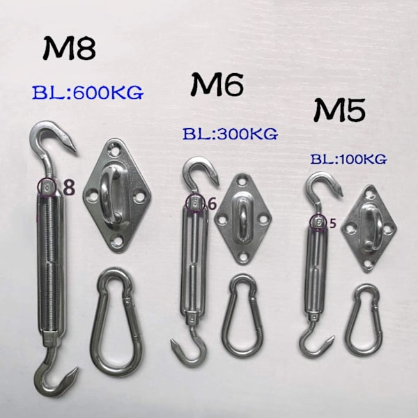 M8 Heavy Duty Shade Sail Fixing Kit for Garden Triangular and Square, Rectangular - 304 Stainless Steel Shade Sail Fixing Hardware Kit (Fixing Kit A