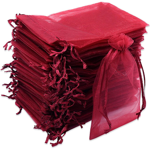 100 kpl 10 x 15 cm viininpunaiset organza-pussit, organza-lahjapussit, organza-korupussit karkkipussit häälahjapussit nauhalla, joita käytetään häihin,