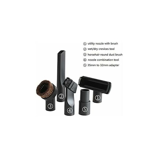 5 imurin lisävarusteen sarja - 32 mm - Puhdistusharja - Litteä imukärki 35 mm - 32 mm letkusovittimella