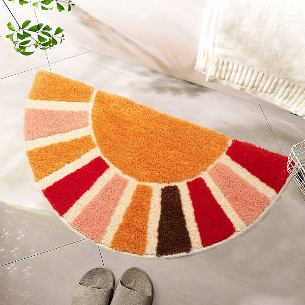 Boho kylpyhuoneen matto puolipyöreä kylpymatto söpö boho kylpyhuoneen matto kodin sisustus liukumaton puolipyöreä suihku matto pestävä ovi matto auringonpaiste retro 16x30 tuumaa