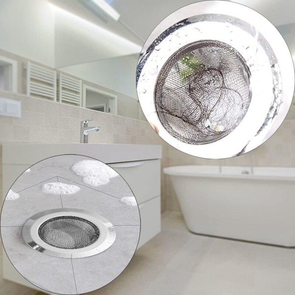 Sæt med 2 tømningsfiltre i rustfrit stål - Hårfilter til badeværelse - Spildevandsfilter - Køkkenfilter i rustfrit stål (7,7 cm)