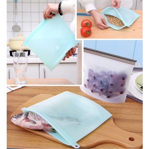 Uudelleenkäytettävä silikoninen ruoansäilytyspussi, silikoninen ruokapussi klipsillä, pakastimen säilytyspussi, ruoansäilytyspussit hedelmille, vihanneksille, lihalle (4 kpl)