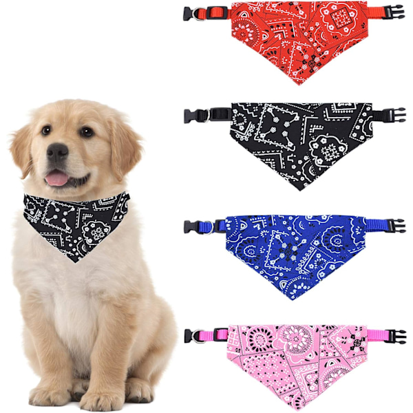 4-pack Hundhalsband med Bandana och Justerbar Spänne - För Små Hundar och Katter - Medium