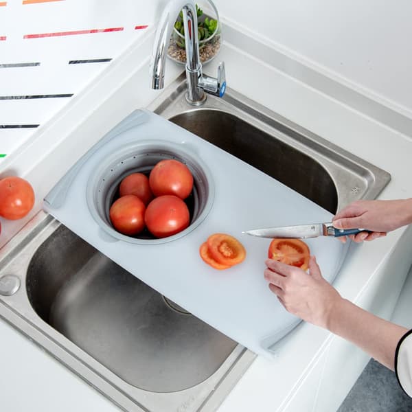 Grå plastvaskekjærbrett for spisestue - med sammenleggbar sil - 29*50*cm - 1 stk