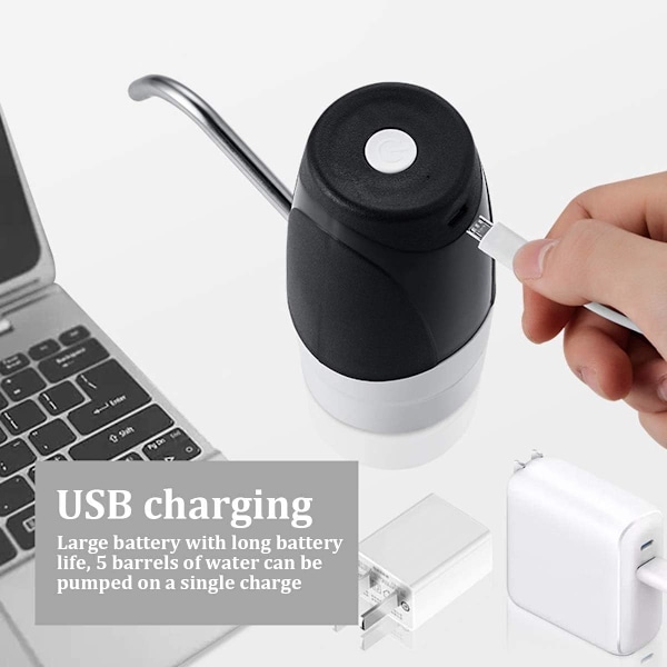 Vattenflaskedispenser, USB-laddningspump för vattenflaska med pumpsystem för utomhusbruk eller kök, automatisk bärbar elektrisk vattenpump för flaska