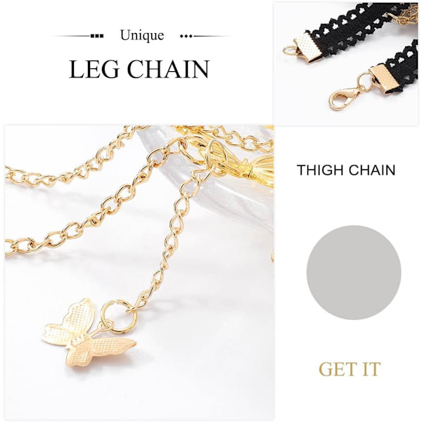 Bohemian Butterfly Body Chain Gold Leg Chains Disco Lårkjeder Elastiske Smykker for Kvinner og Jenter