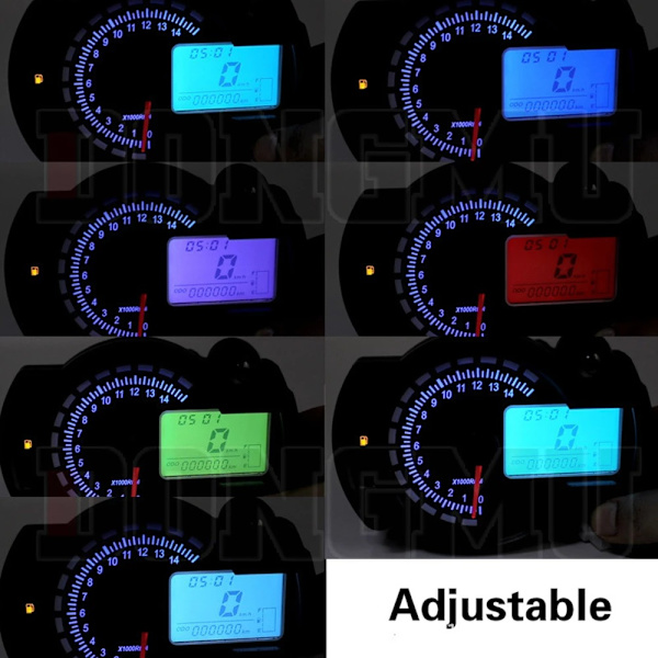 Universaali moottoripyörän nopeusmittari 7 väriä, 15000RPM Digitaalinen LCD-näyttö RX2N Matkamittari Nopeusmittari Säädettävä Mittar Matkamittari Kierroslukumittari Spe