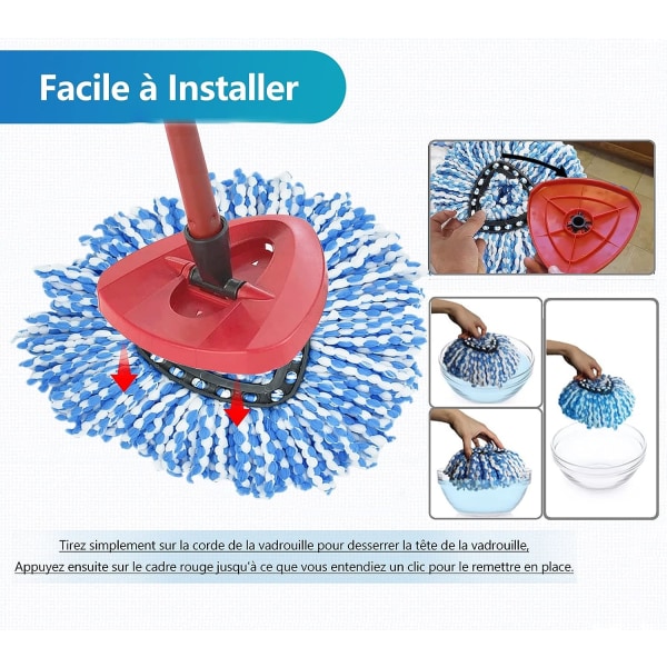 4-pakning med utskiftbare moppehoder, 2 i 1 Vileda Easy Wring and Clean O-Cedar/Turbo bomullsmopp, mikrofiberfylte moppehoder enkle å rengjøre tregulv