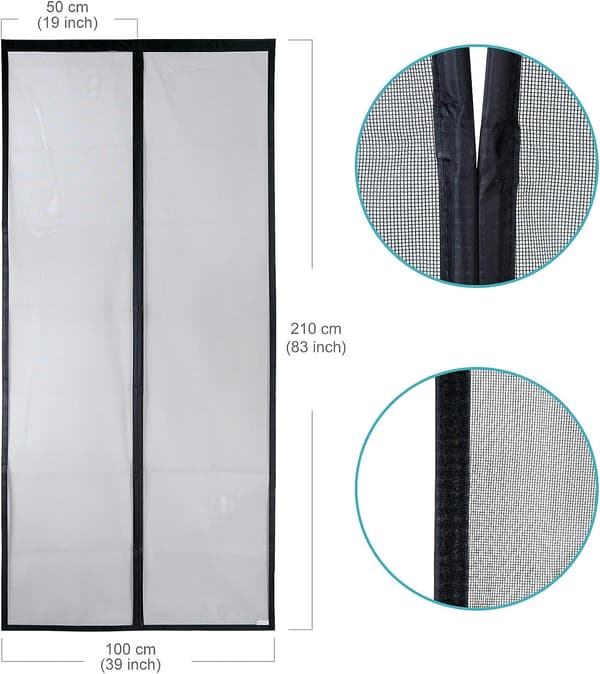 Magnetisk myggenet til dør (100x210, sort)