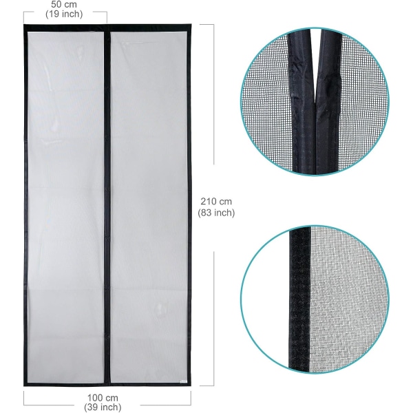 Magnetisk myggnät för dörr (100x210, svart)