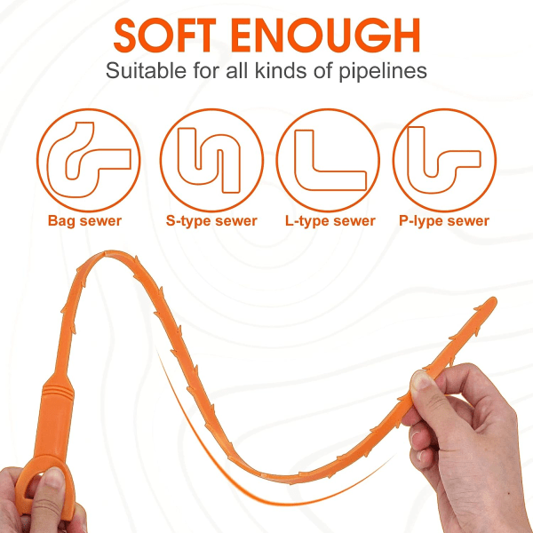 6-delad avloppsrensningskrok (orange) avloppsslang hårrensning, avloppsrensningsverktyg för avlägsnande av igensättning