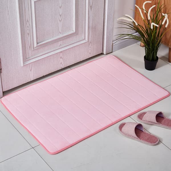 Skridsikker bademåtte i memory-skum, der absorberer, i høj kvalitet polyester, pink farve, 50 x 80cm