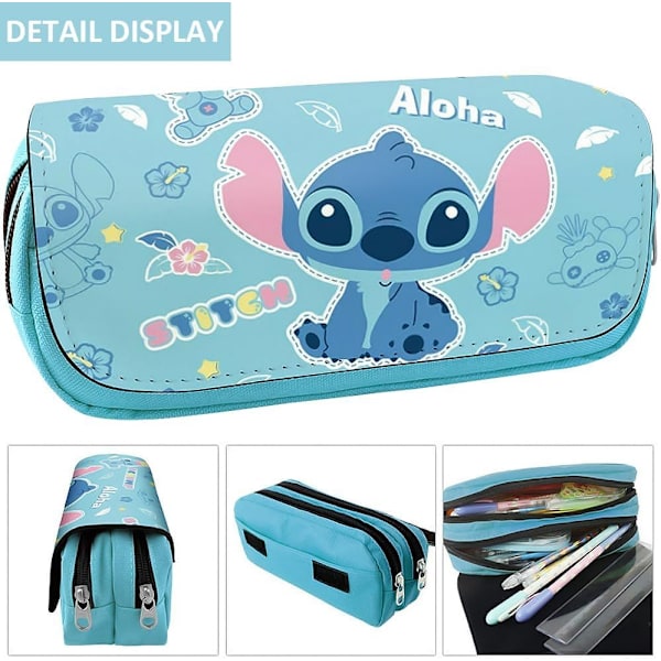 Stitch Pencil Case Cartoon Udvidelig Skole Pencil Case Stor Kapacitet Dobbelt Lag Studerende Stationery Organizer Studerende Pencil Cases Office Suppli