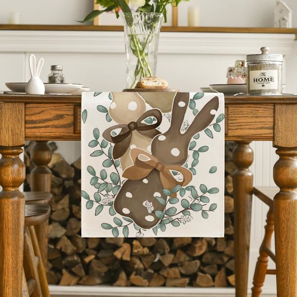 Eucalyptus Polka Dot Bunny Glad Påsk Bordsduk, Säsongsbetonad Vår Köksbordsdekor, Perfekt för Hemfestdekoration