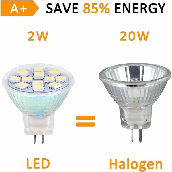 MR11 GU4 LED 2W kallvit 6000K, 120° 200lm, halogen MR11 10W 20W motsvarande, AC DC 24V 12V inbyggd LED GU4 35mm för husbil köksmöbler,