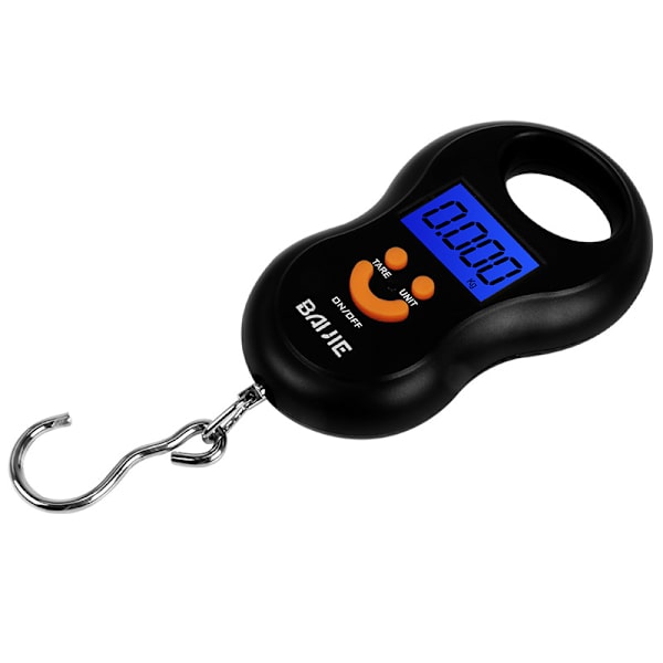 Musta - 1 kpl kannettava matkatavara-asteikko / ripustettu matkatavara-asteikko 110lb / 50kg matkatavara-asteikko Taustavalaistu LCD kalastuskoukulla ripustukseen ulkoilmakotiin